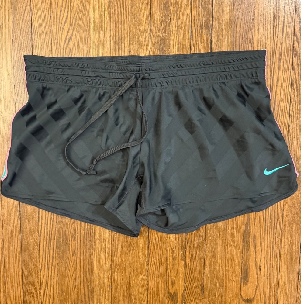 Nike Dri-FIT Women XL Running Short Black Teal Pink Striped Athletic Gym Workout